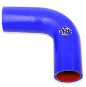 CODO DE SILICONE DE 90°, DE  3-1/2" DE INTERIOR, LARGO 6" X 6", COLOR AZUL/ROJA