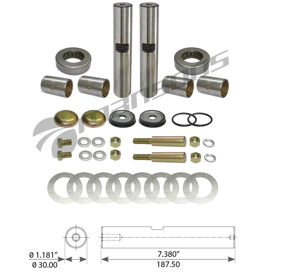 JUEGO DE PINES Y BOCINES 30MM X 188.5MM, PARA ISUZU NKR, NPR 4JB1 Y JAC HFC