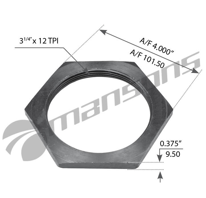 TUERCA DE SEGURIDAD S/PUPO PARA EJE DEL MACK DE 50,000 LBS Y MERITOR SERIES Q Y R, KENWORTH T660, 80,5MM INT HILO GRUESO, 100MM EXT X 10MM ALTO