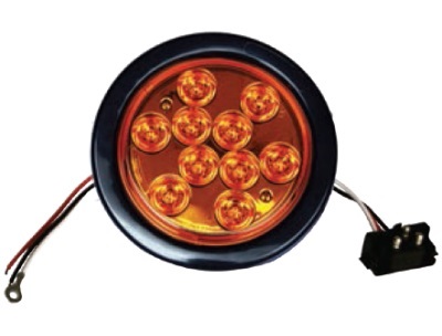 LUZ DE STOP DE 24 VOLTIOS, LED AMARILLA REDONDA DE 4", CON BORDE DE CAUCHO Y CONECTOR