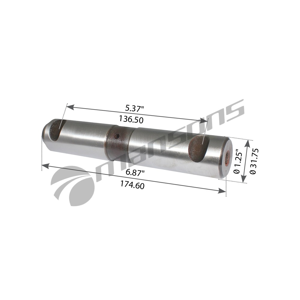 PIN LISO DE PAQUETE DE FREIGHTLINER, 1,25" X 5,37" DE CUÑA A CUÑA X 6,87"