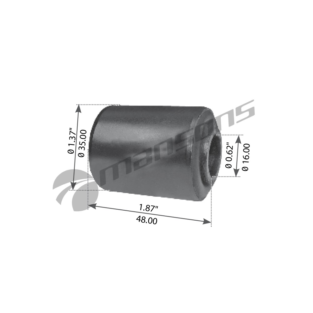 BOCIN DE TEMPLADOR DE CABINA DE FREIGHTLINER, 16MM INT X 35MM EXT X 48MM ALTO