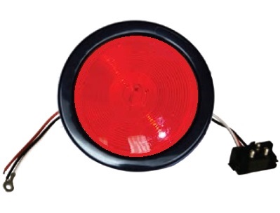 LUZ DE STOP SELLADA DE 12 VOLTIOS, FOCO ROJO INCANDESCENTE, REDONDA DE 4", CON BORDE DE CAUCHO Y CONECTOR