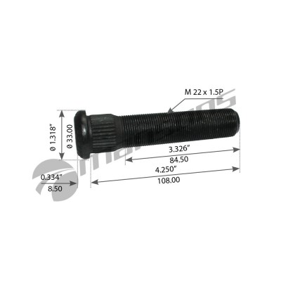 PERNO SIN MUESCA SOLO DE RUEDA POSTERIOR DE MACK DE 4,25''