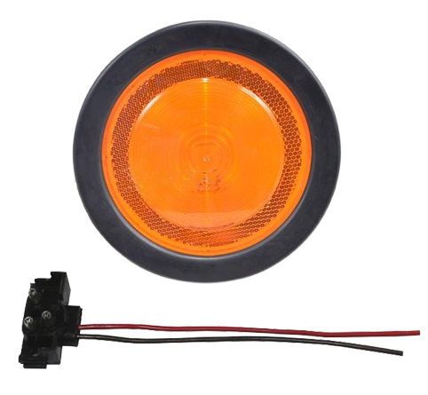 LUZ DE STOP SELLADA MULTIVOLTAJE, FOCO INCANDESCENTE AMARILLA, REDONDA DE 4", CON BORDE DE CAUCHO Y CONECTOR